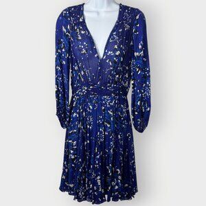 Poupette St. Barth Anabelle Crepe Mini Dress | M | Blue Viscose Godet Sheer